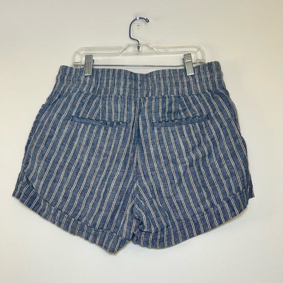 Athleta Cabo Linen Shorts Pull on Blue White Striped Drawstring Lightweight 4 - Picture 4 of 8